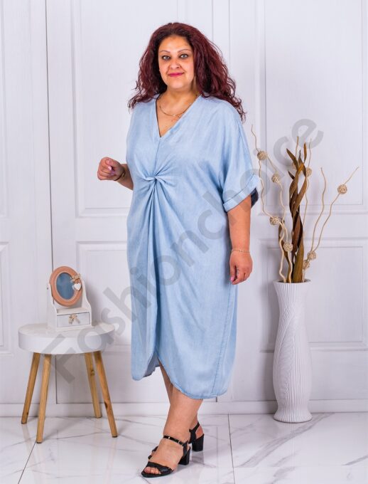 Rochie lunga din denim cu croi modern-albastru deschis cod 11925-1