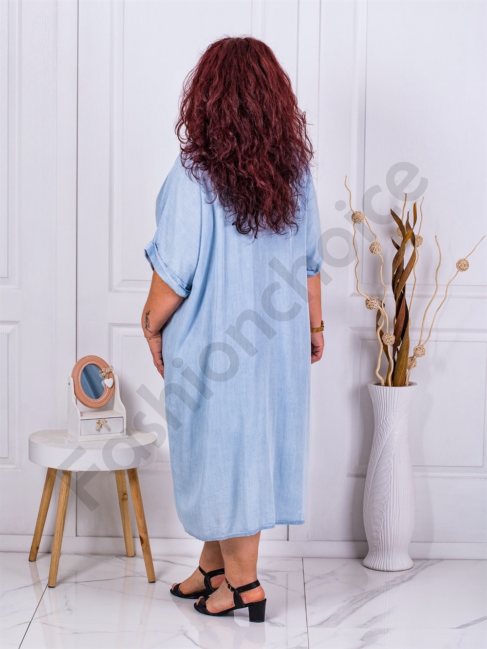 Rochie lunga din denim cu croi modern-albastru deschis cod 11925-1