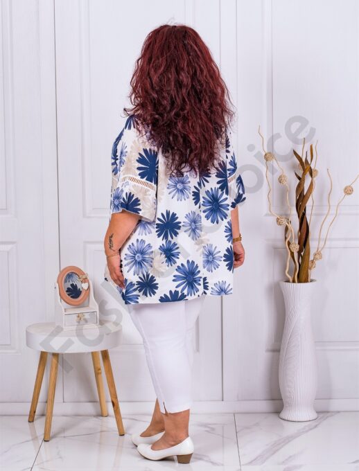 Tunica maxi cu model floral de crizanteme-albastru inchis cod 2907-2