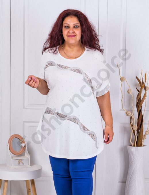 Tunica maxi decorata cu pietricele discrete-alb cod 7361-1