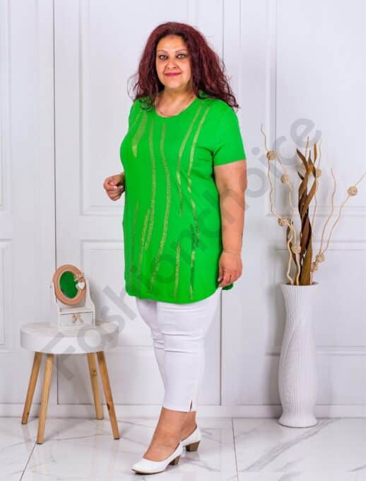 Tunica maxi cu aplicatie din pietricele-verde deschis cod 7577-2
