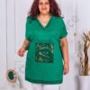 Tunica maxi cu decolteu in forma V si inscris Fashion-verde inchis cod 7500-4