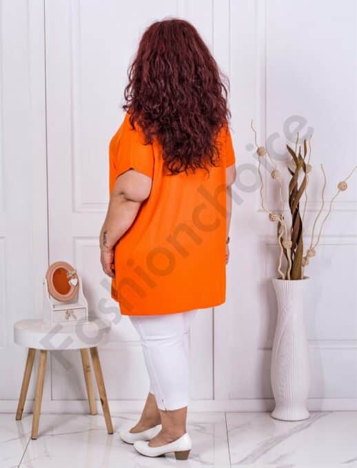 Tunica maxi cu decolteu in forma V si inscris Fashion-orange cod 7500-5