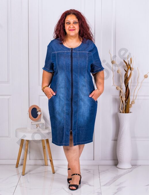 Rochie maxi din denim cu decolteu rotund cod 210