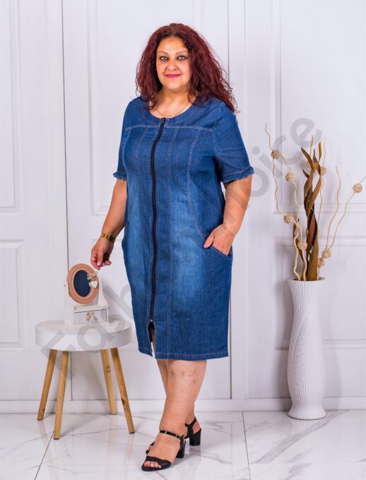 Rochie maxi din denim cu decolteu rotund cod 210