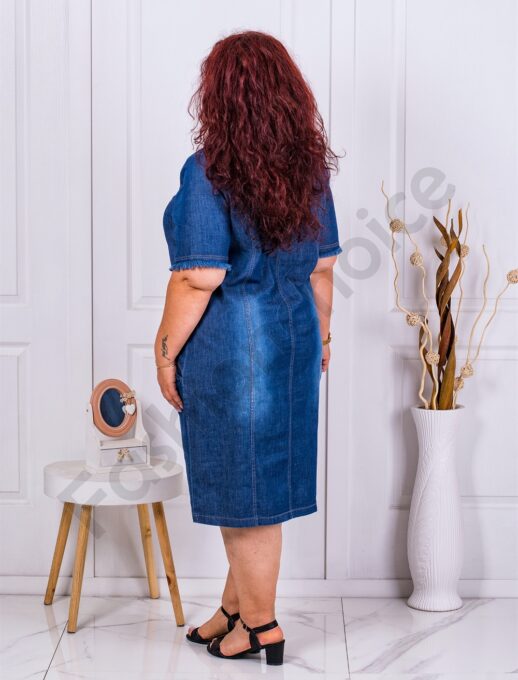Rochie maxi din denim cu decolteu rotund cod 210