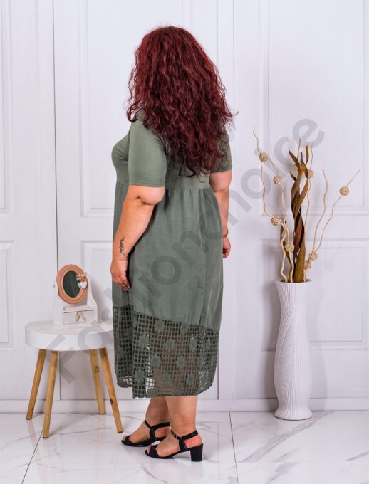 Rochie maxi in cloj cu bordura din dantela-kaki cod 10045-2