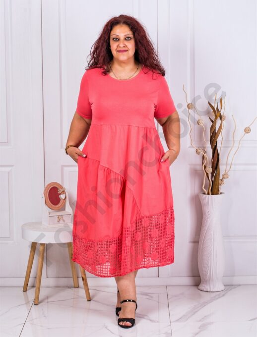 Rochie maxi in cloj cu bordura din dantela-coral cod 10045-4