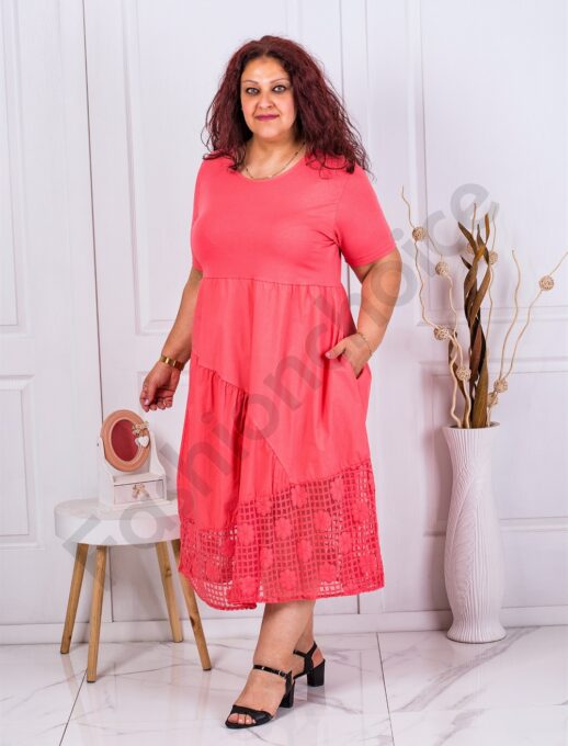 Rochie maxi in cloj cu bordura din dantela-coral cod 10045-4