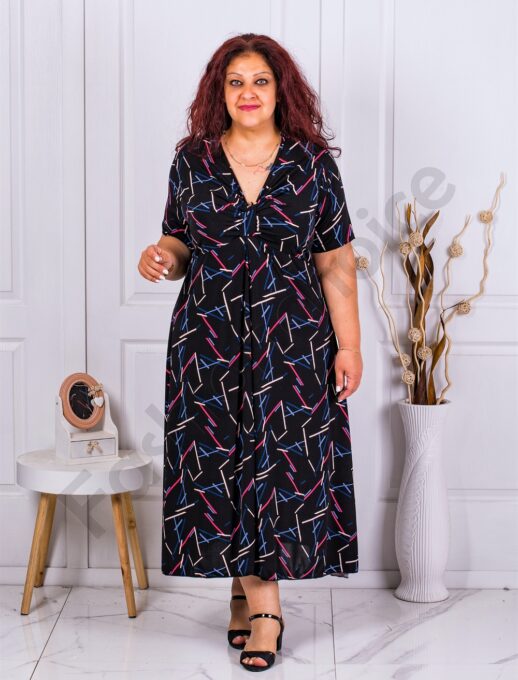 Rochie maxi cu decolteu in forma V si figuri multicolor cod 63751-7