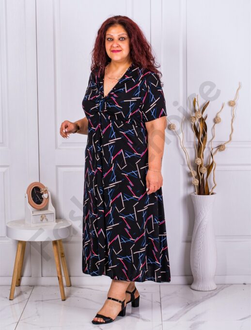 Rochie maxi cu decolteu in forma V si figuri multicolor cod 63751-7