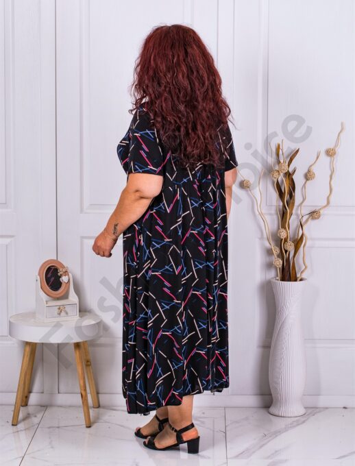 Rochie maxi cu decolteu in forma V si figuri multicolor cod 63751-7