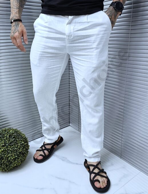 Pantalon de vara pentru barbati din In-alb cod 689-2
