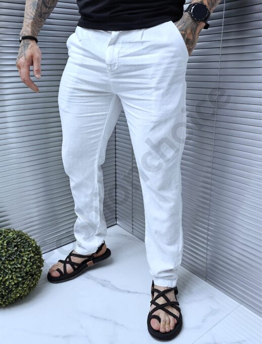 Pantalon de vara pentru barbati din In-alb cod 689-2