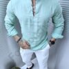 Camasa Italiana din In cu nasturi-menta cod 0110-1