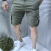 Pantalon scurt pentru barbati cu buzunare cargo-kaki cod 1597-1