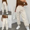 Pantalon jogger de dama cu elastic in talie-bej-cod 2990-1