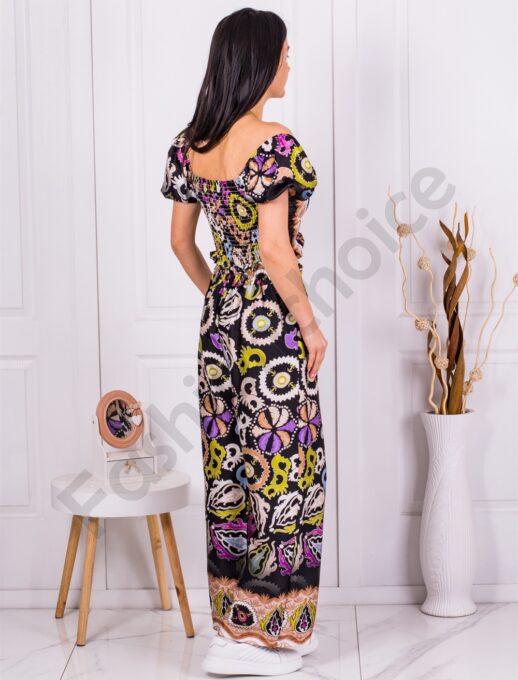 Set de vara top si pantalon lung cu imprimeu multicolor cod 1858