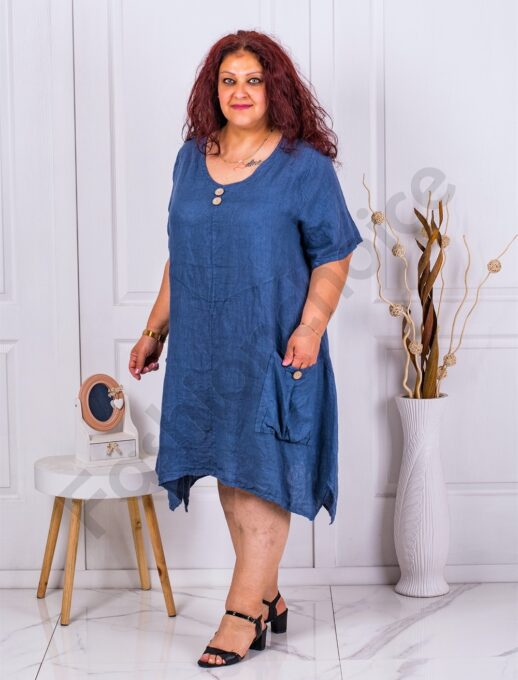 Rochie maxi pentru vara din 100% In cu buzunare-albastru cod 9370-2