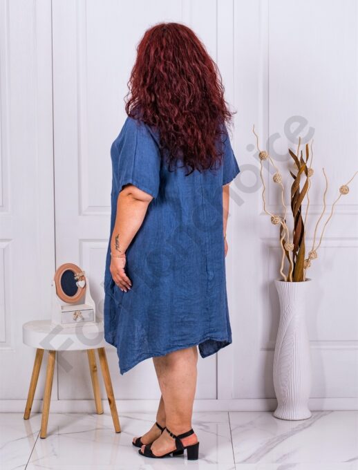 Rochie maxi pentru vara din 100% In cu buzunare-albastru cod 9370-2