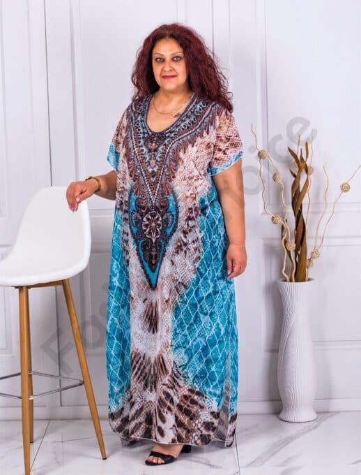 Pareo maxi de plaja lung cu accente multicolor cod 1015