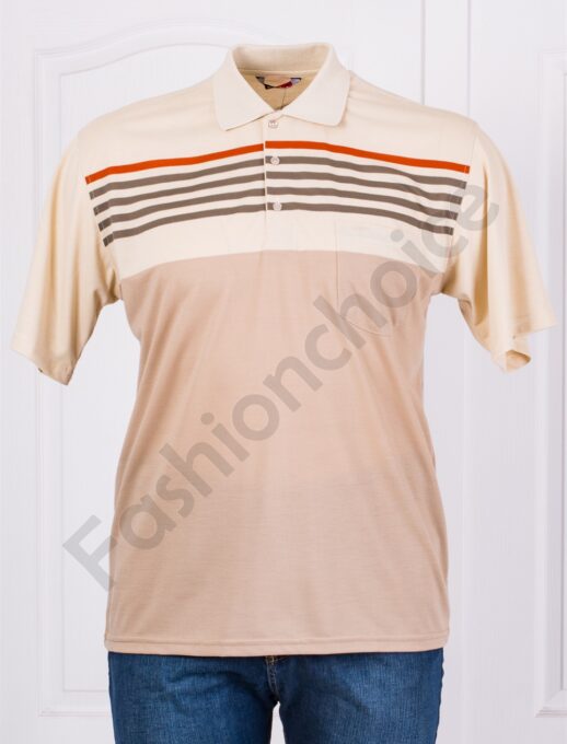 Bluza maxi barbati in dungi cu guler-bej cod 353-2
