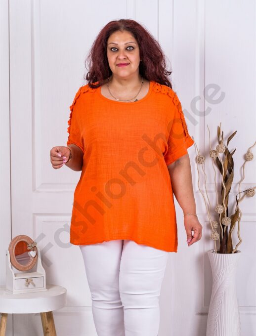 Tunica maxi cu dantela Brussel pe umeri-orange cod 3371-3