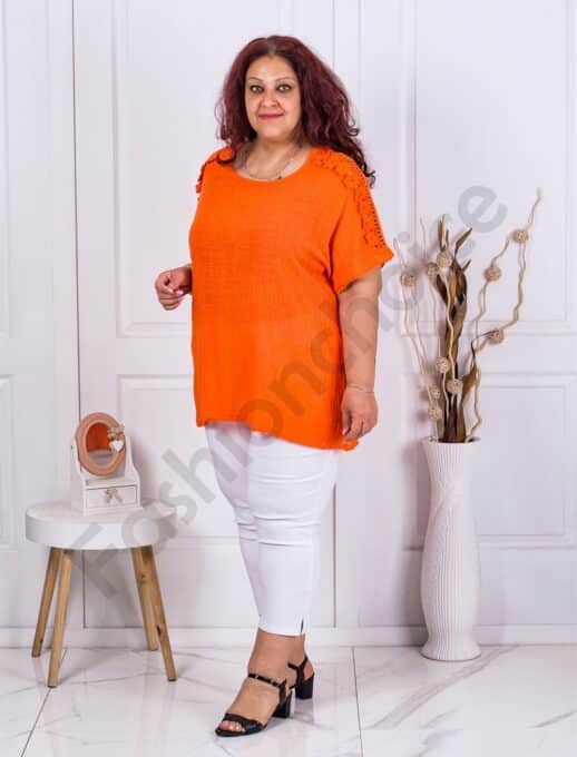 Tunica maxi cu dantela Brussel pe umeri-orange cod 3371-3