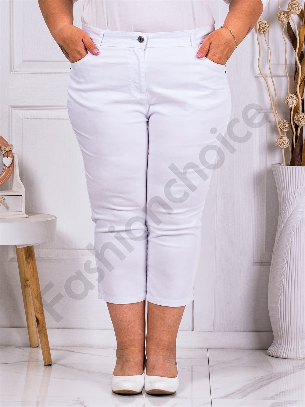Pantalon maxi pentru vara cu lungime 7/8-alb cod 231306-5