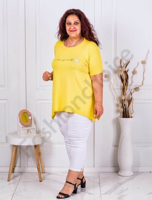 Tunica maxi in cloj cu inscris Love yourself-galben cod 065-24