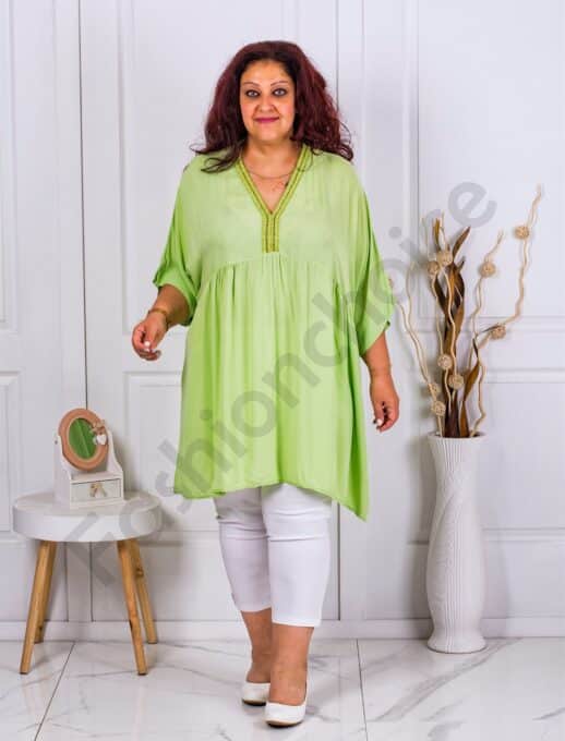 Tunica maxi accesorizata cu lame pe decolteu-lime cod 3252-8