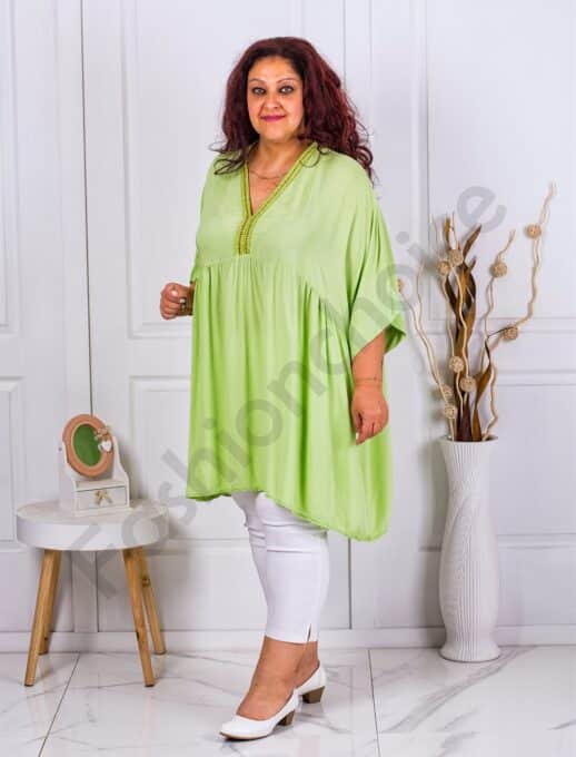 Tunica maxi accesorizata cu lame pe decolteu-lime cod 3252-8
