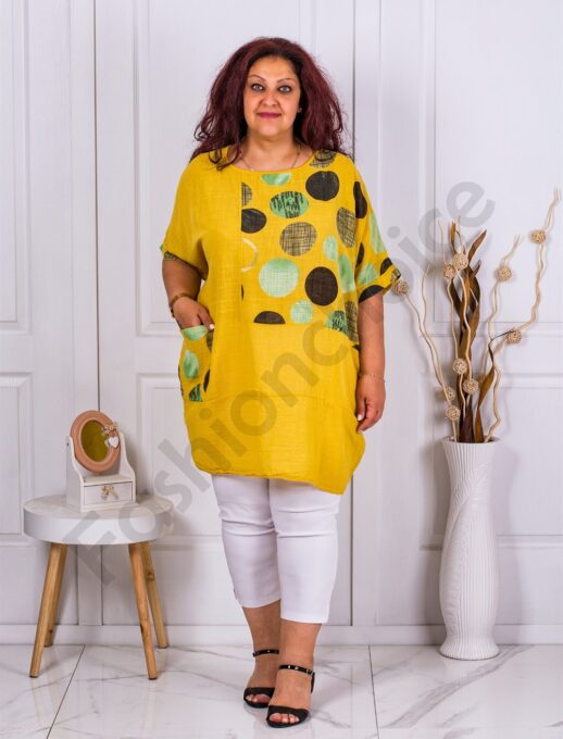 Tunica maxi pentru vara cu buline multicolor-mustar cod 9223-2