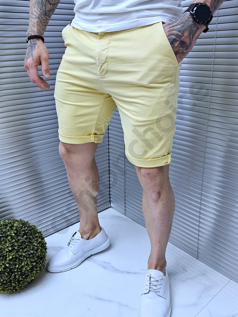 Pantalon scurt pentru barbati cu buzunare italiene-galben cod 2091-2