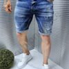 Blugi scurti cu efect stropit si zgariat-albastru cod 2935