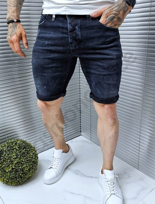 Blugi scurti cu efect usor zgariat/32-42/-indigo cod 3057