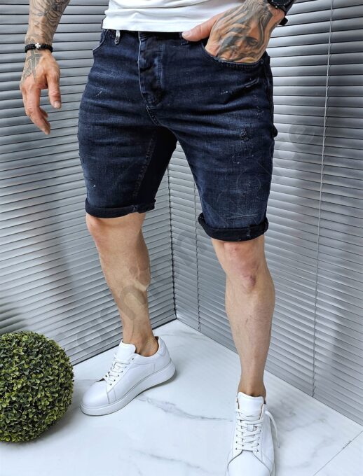 Blugi scurti cu efect usor zgariat/32-42/-indigo cod 3057