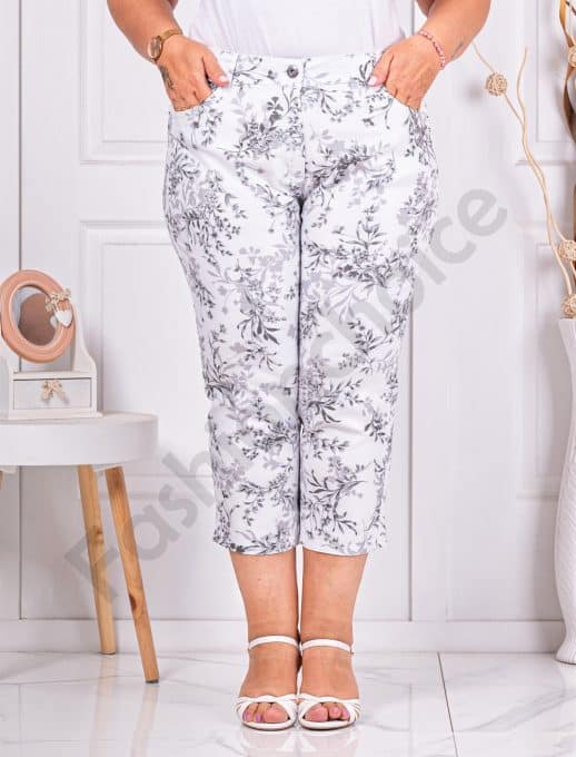 Pantalon maxi cu lungime 7/8 si imprimeu frunze cod 231308-3