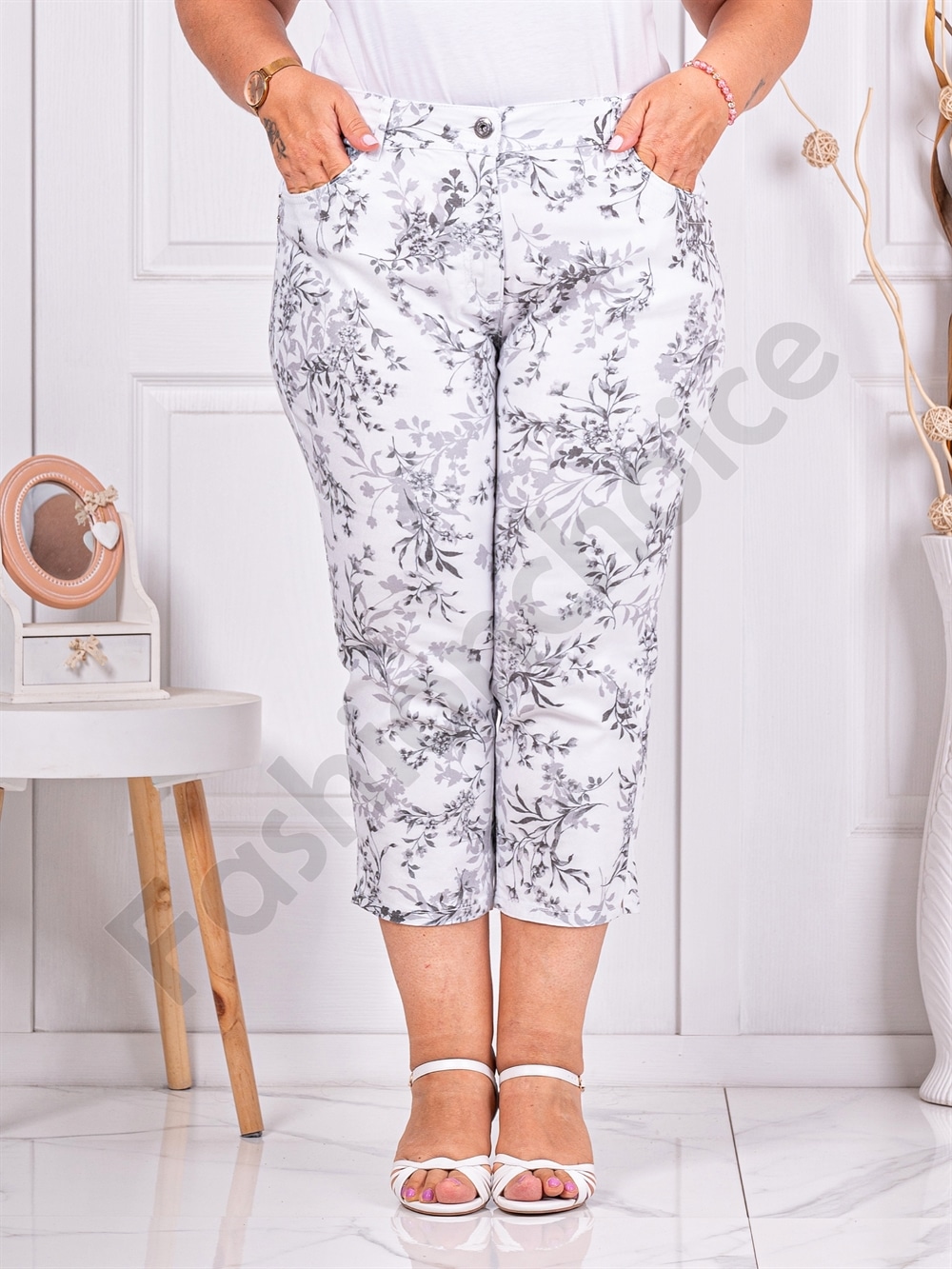 Pantalon maxi cu lungime 7/8 si imprimeu frunze cod 231308-3