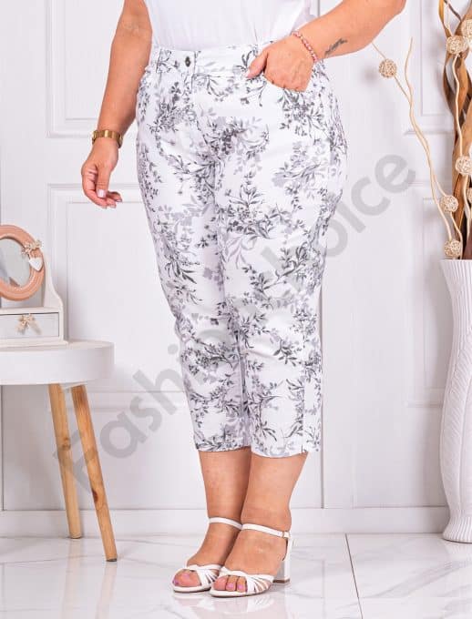 Pantalon maxi cu lungime 7/8 si imprimeu frunze cod 231308-3