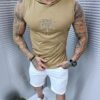 Tricou fara maneci cu gluga si broderie-camel cod 1345-4