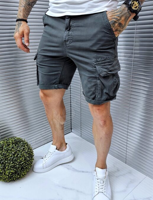 Pantalon scurt cu buzunare cargo-gri cod 2819-1