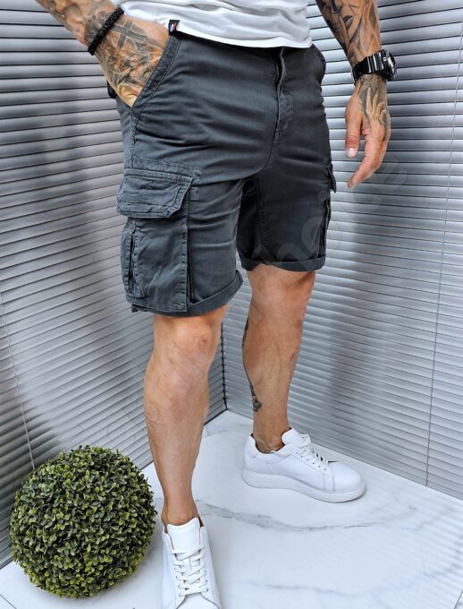 Pantalon scurt cu buzunare cargo-gri cod 2819-1