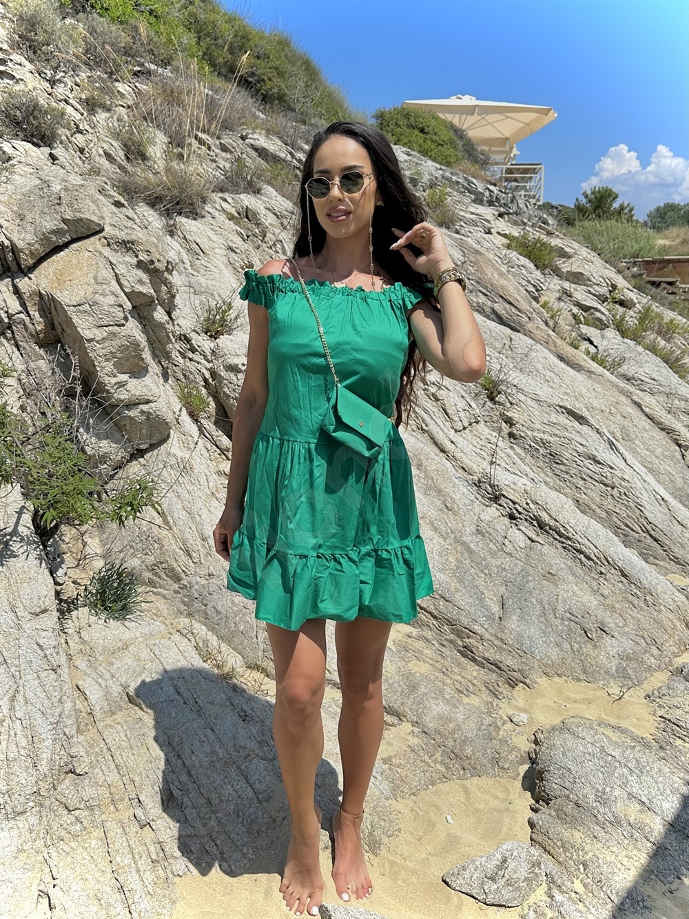 Rochie cu volane+cadou gentuta-verde cod 7016-1