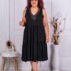 Rochie maxi cu volane si dantela-negru cod 23061
