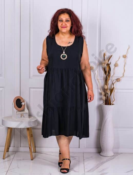 Rochie maxi pentru vara cu volane+cadou colier-negru cod 9110