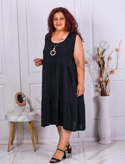 Rochie maxi pentru vara cu volane+cadou colier-negru cod 9110