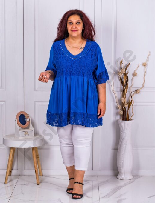 Tunica maxi cu dantela Brussel-albastru regal cod 8906-7