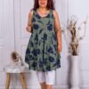 Top lung in cloj cu flori mari-kaki cod 1026-4