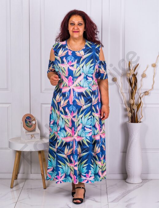 Rochie maxi pentru vara cu umeri decupati-abastru cod 23613-9